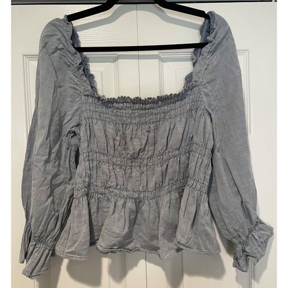Who What Wear Womens Chambray Peasant Top Size L Boho Prairie Western Country - Picture 1 of 11